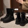 New retro locomotive buckle with round head thick sole heightening medium tube short boots for women in autumn and winter