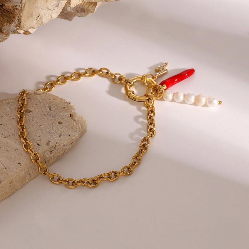 Glossy Pearls Charm Bracelet Jewelry Versatile Pearls Pendant Bracelet with Long Lasting Metal Chain for Fashionistas