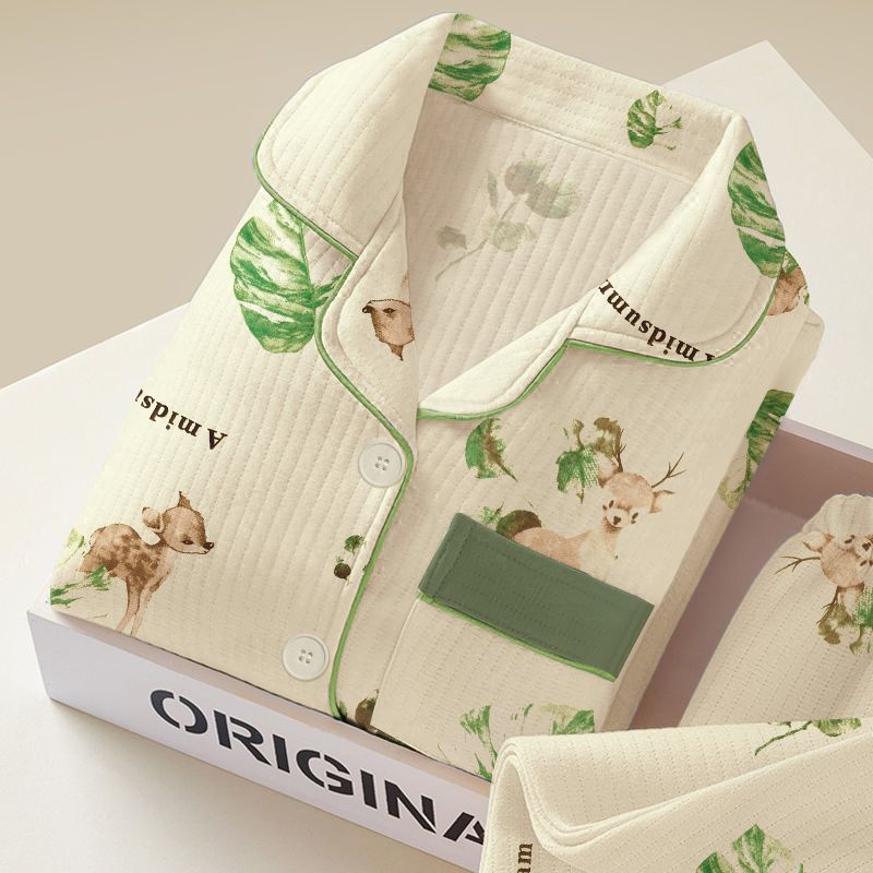 

Женский утолщенный теплый пижамный комплект Осень Зима Хлопковая подкладка Длинный рукав Принт Кардиган Домашняя одежда Комплект из двух предметов 3XL