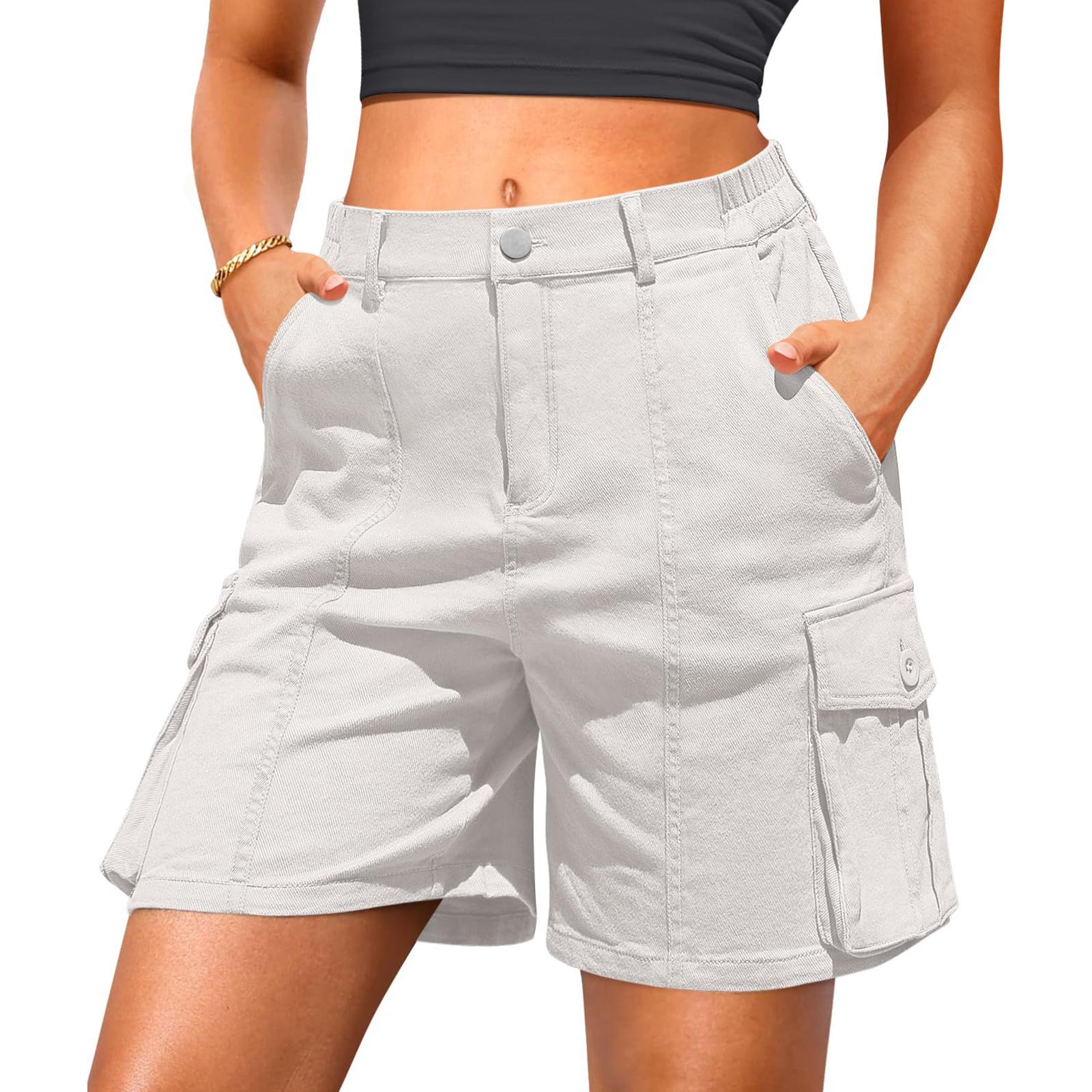 

Women s Casual Comfortable Solid Color Summer Shorts with Pockets Lightweight Breathable Soft Fabric Elastic Waistband XL білий