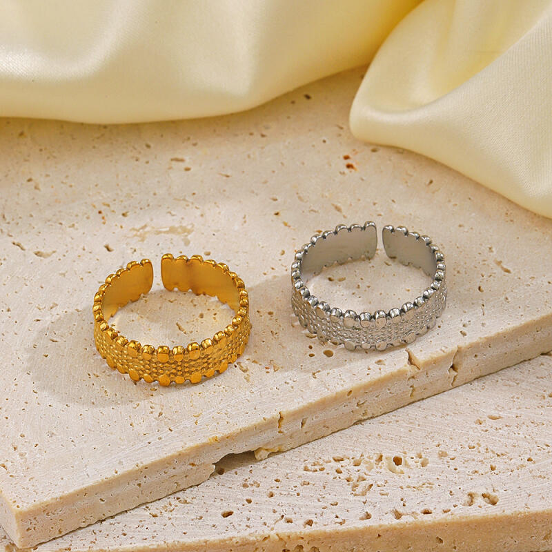 Stainless Steel Wide Face Opening Rings for Women Men Classic French Style Retro Texture Rings Banquet Charm Jewelry Accessories