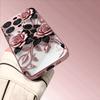 Pink Rose Pattern Metallic Tempered Glass Phone Case For iPhone 17 16 15 14 13 12 11 Pro Max 15 14 Plus 17 Air 17E Cover