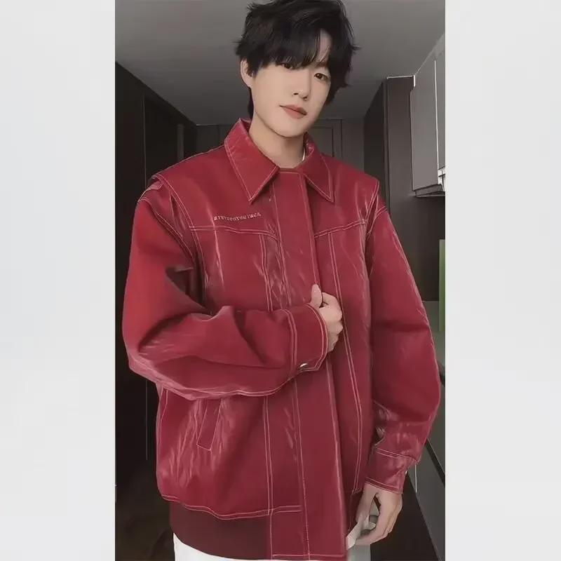 Unisex Vintage Red Leather Jacket: Loose, Casual Autumn Retro Style