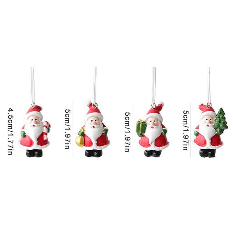 Mini Resin Christmas Tree Ornaments Set, Santa Elk Dog Cat House Pendants With Hanging Rope, 4 Pack, Classic Holiday Decor