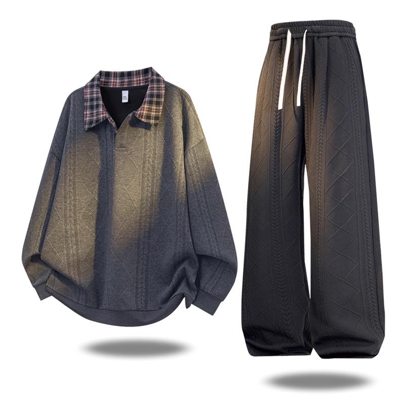 

Autumn Fashion Plus Size M-8XL Youth Lapel Sweatshirt & Pants Set L