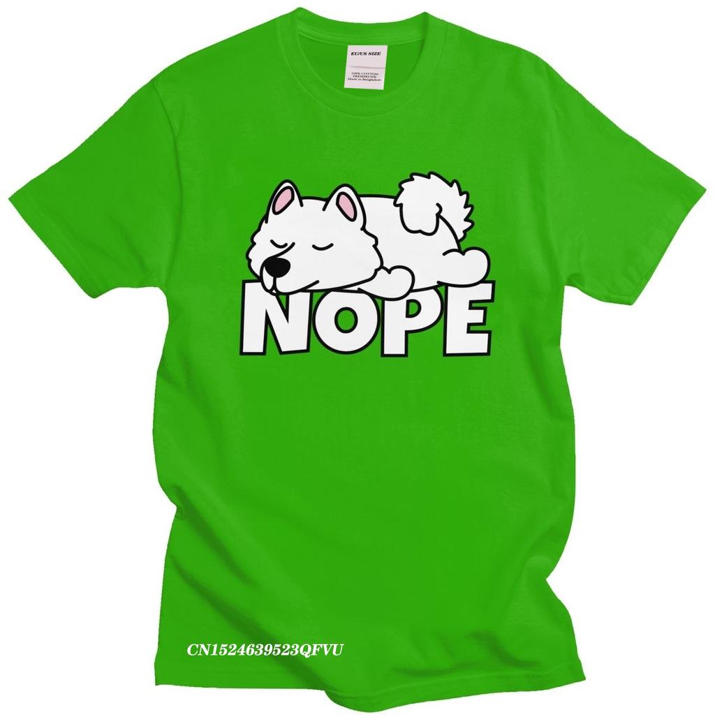 Funny Samoyed TShirt Mens Camisas Men Pure Cotton Russian Dog Lover Tee Crew Neck Leisure Nope Tshirt Friend Camisas