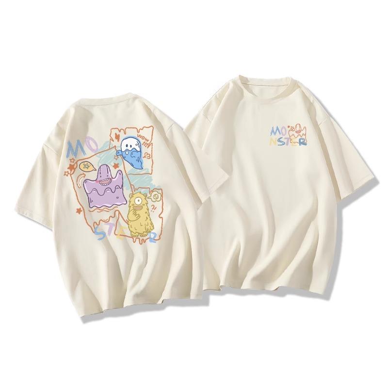 

White cartoon cotton short-sleeved t-shirt women s 2025 summer new popular small ins trendy t-shirt loose top XXXL