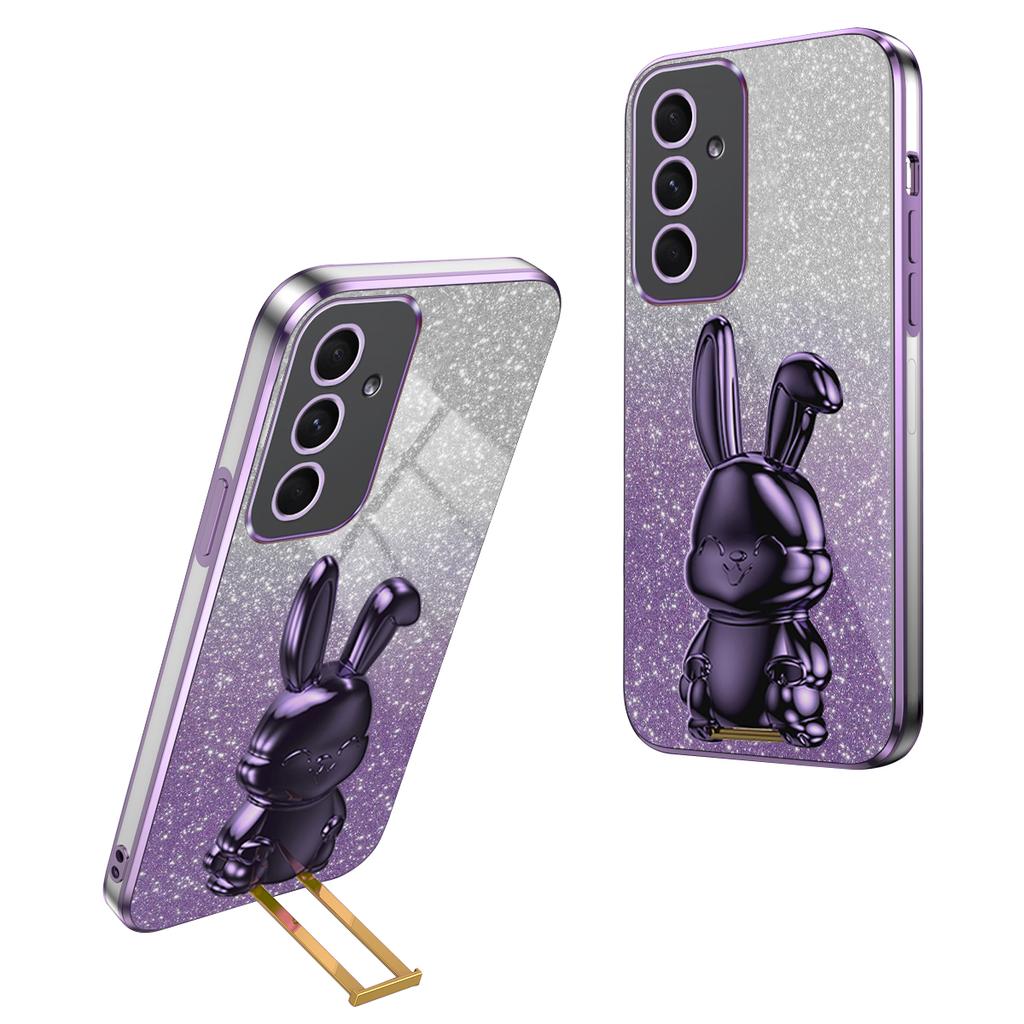 For Samsung Galaxy A55 5G Case Hidden Pull-out Kickstand Cartoon Rabbit Anti-fall Phone Cover