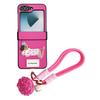 For Samsung Galaxy Z Flip6 5G Case Cute Dog Hinge Protection Litchi Texture Phone Cover with Wrist Strap