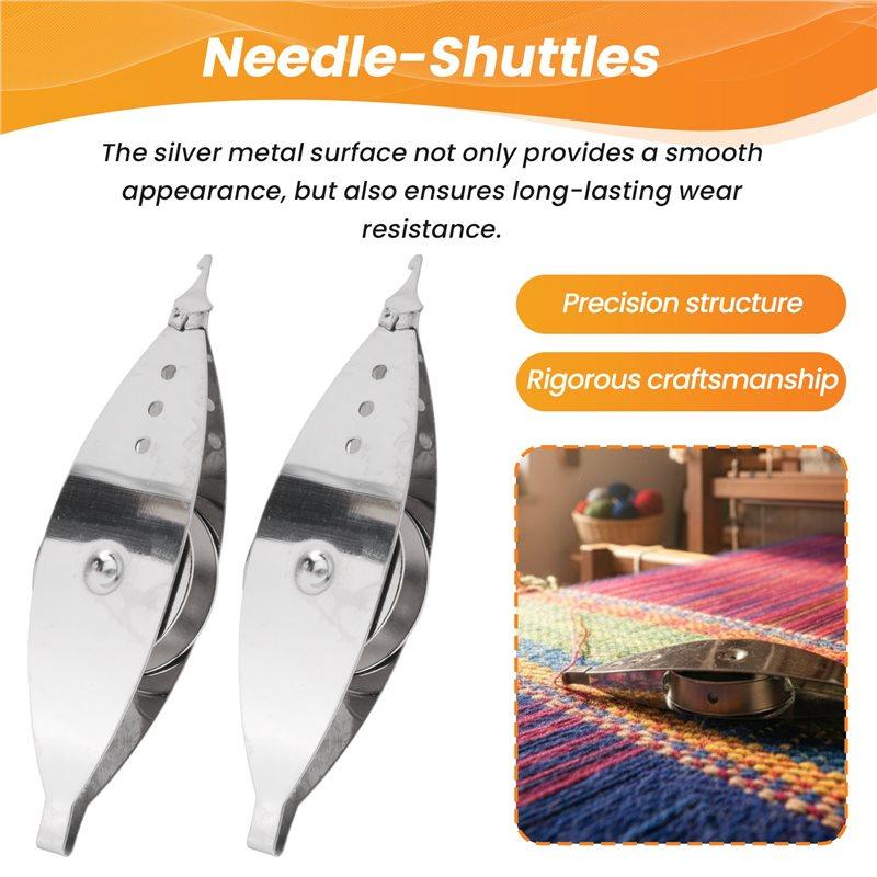 Premium-3Pcs Silver Metal Tatting-Shuttle Kit For Beginners With Bobbin Supplies, Premium Iron Needle-Shuttles