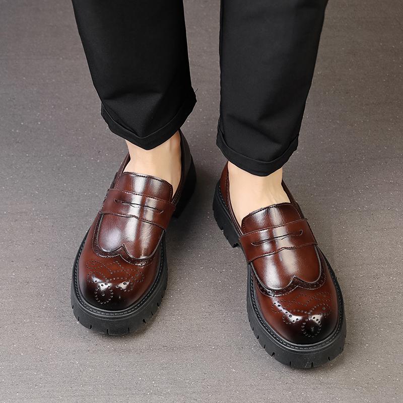 Fashion Block Simple Texture Korean Style Fashion Luxury Leather Casual Non-slip Men's Comfor Round Head Leisure Business Loafer Shoes