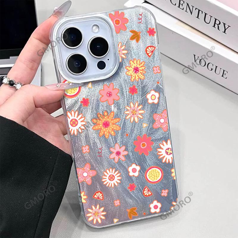 Amazon's Hot-selling Full-screen Floral Mobile Phone Case Is Suitable for iPhone17 Girl's Heart Apple 16Pro Feather Yarn Hard Case