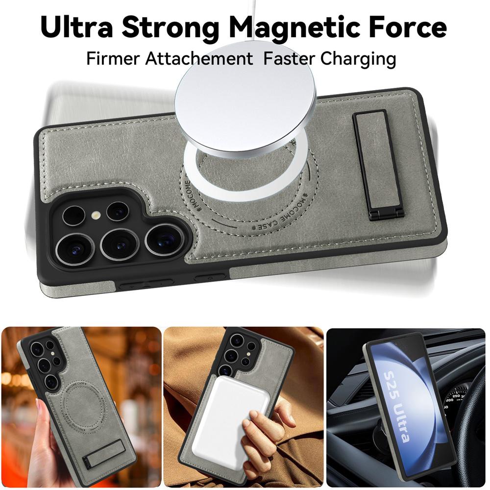 Supporto a Staffa Custodia Magsafe per Samsung Galax S25 Ultra EDGE S24 S23 FE S22 ZFold Flip 3 4 5 6 Copertura Magnetica in Pelle Antiurto