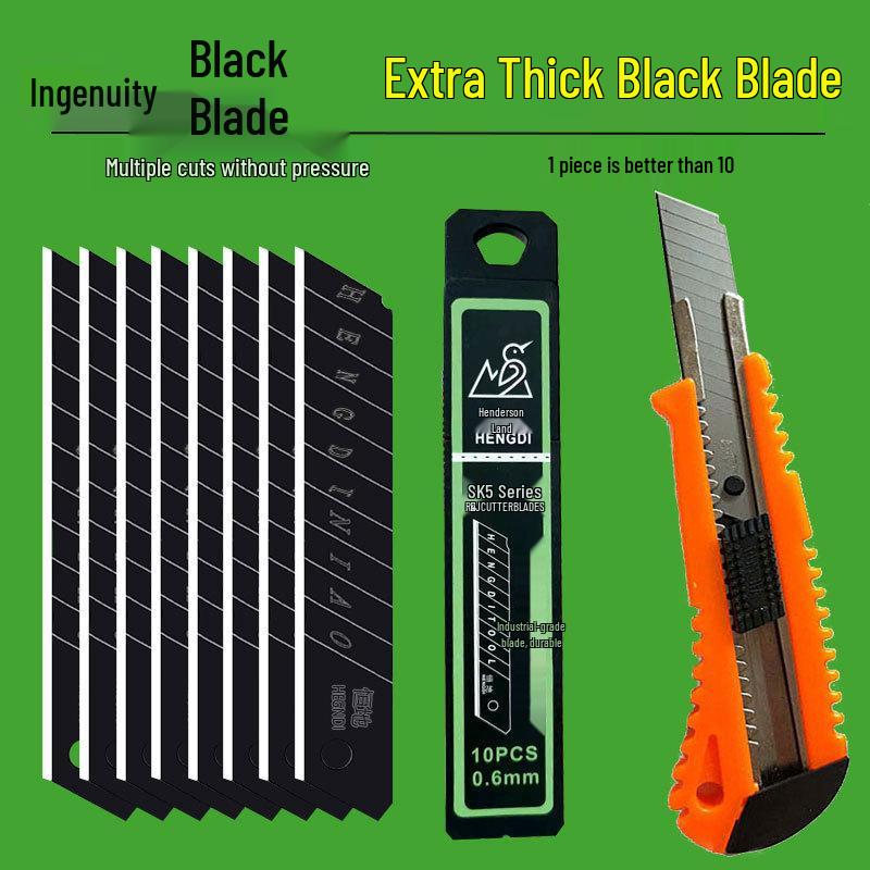 Henderson Large Black 18mm Utility Knife, Extra Thick 0.7mm Sharp Blade for Industrial and Wallpaper Cutting.