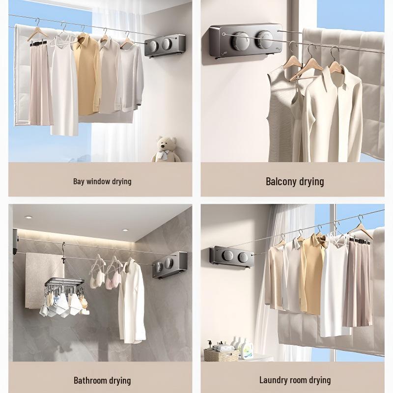 Retractable Invisible Indoor Clothesline - No-Punch Bathroom or Balcony Steel Wire Drying Rack