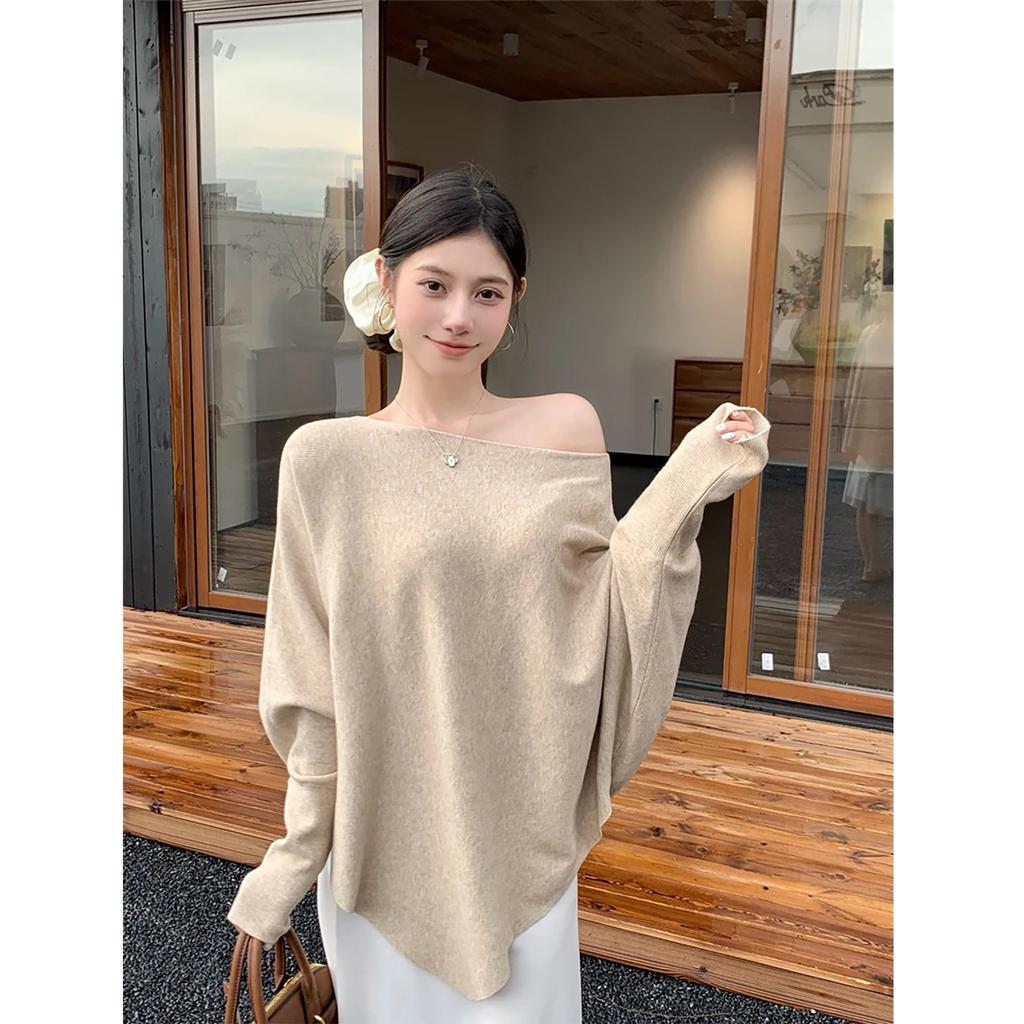 Andy Velvet, Gentle Wind Sweater Women's Autumn and Winter 2025 New Solid Color Diagonal Neck Warm Knitted Sweater