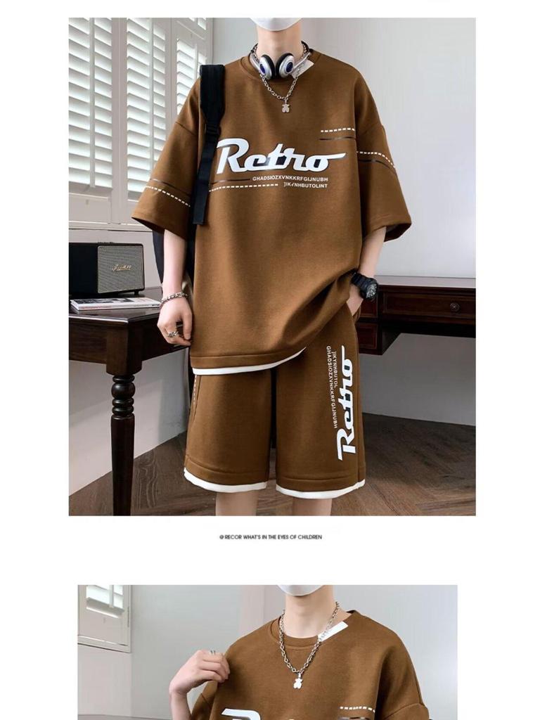 Men's Hong Kong Style Summer Casual Short Sleeve & Shorts Set