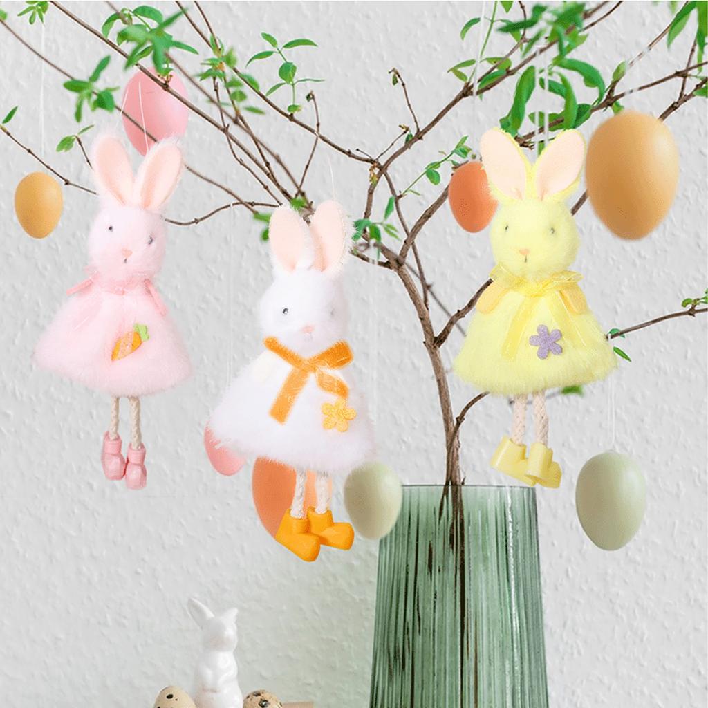 3pcs Easter Bunny Ornaments Pink White Yellow Rabbit Hanging Decor for Home Window Display