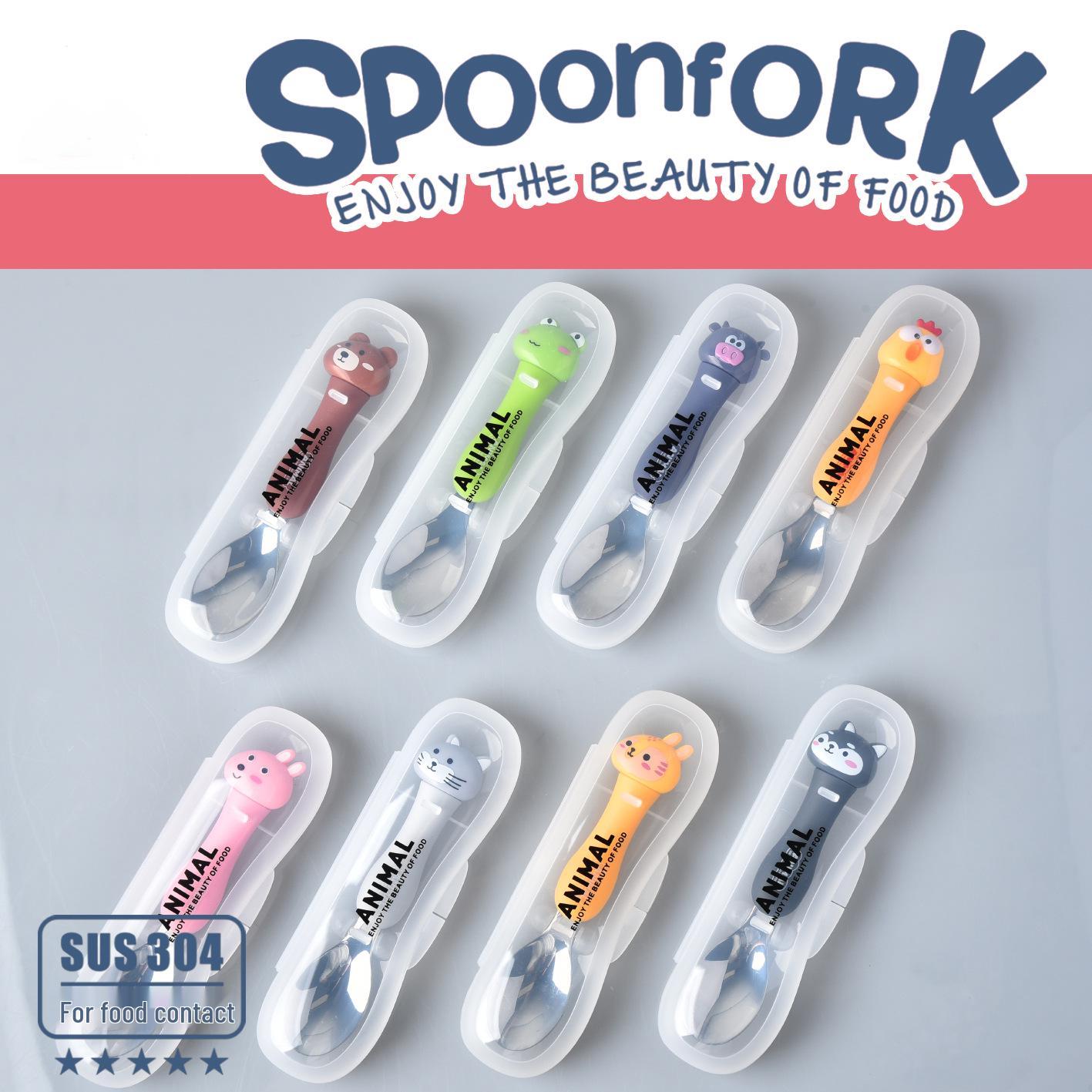 

Набор детских мультяшных столовых приборов из нержавеющей стали с вилкой и ложкой - Тренировочные приборы для детского питания Frog Spoon