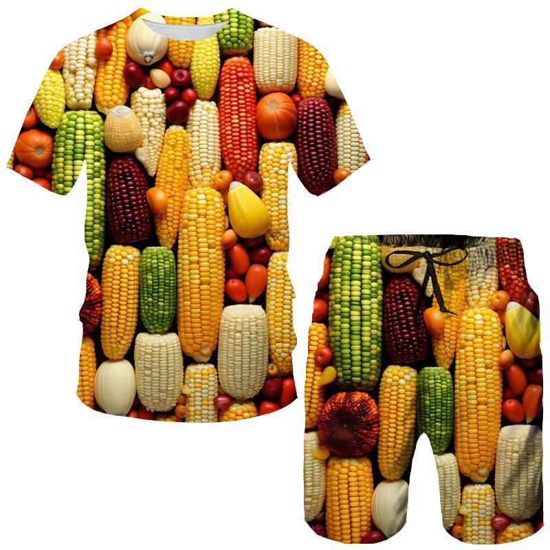 Śmieszne owoce orzechy 3D Druk T-shirty Zestawy szortów Męskie dresy Oversize Krótki rękaw T-shirt Spodnie Zestaw Garnitury męskie Odzież
