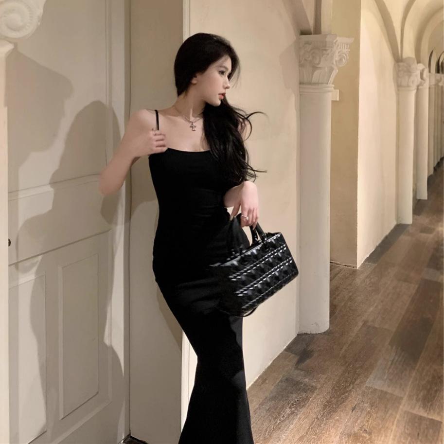 Sexy Tight Suspender Dress Women's Summer Pure Desire Wind Pink Slim Fishtail Dress Showing Figure Hip-wrapped Dress