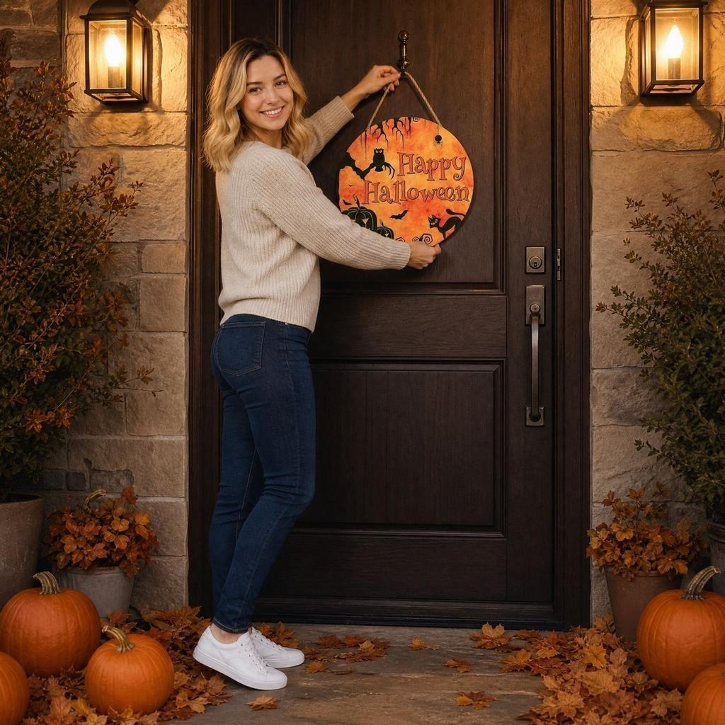 Halloween Wooden Hanging Decor for Front Door Entryway