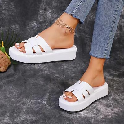 Mode Damen Sommer Plateau-Slipper Runde Zehe Lässig Basic Leder Outdoor Strand Gummi Luxus Hohe Qualität Flip Flops Hohe Absätze