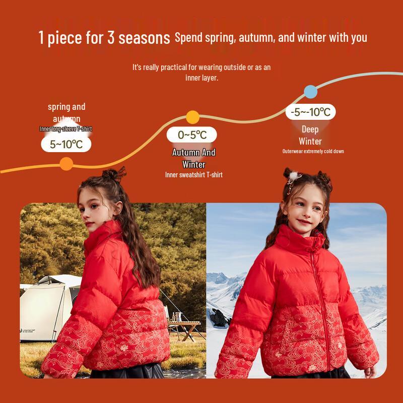 ASK JUNIOR Girls' Winter 90% Down Stand-Collar Jacket - Chinese New Year Style