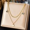 Gold Plated Double Layer Necklace with Black and White Heart Charms Fashion Jewelry for Women
