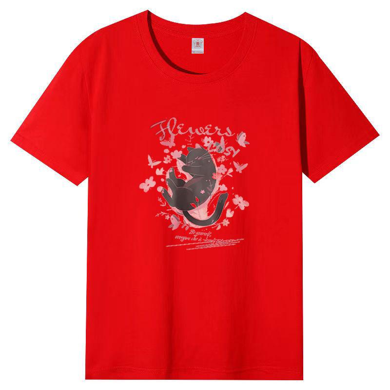 Bayan Yaz Popüler Kısa Kollu Tişört Pamuk Nefes Alabilir Bol Üst Baskılı Tişört Günlük