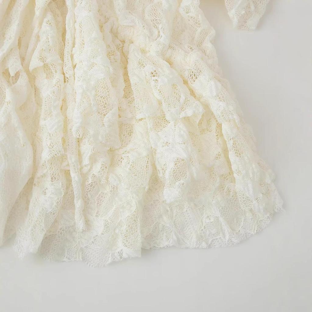 2025 Spring Women's European & American Fashion: Layered Ruffle Lace-up Top