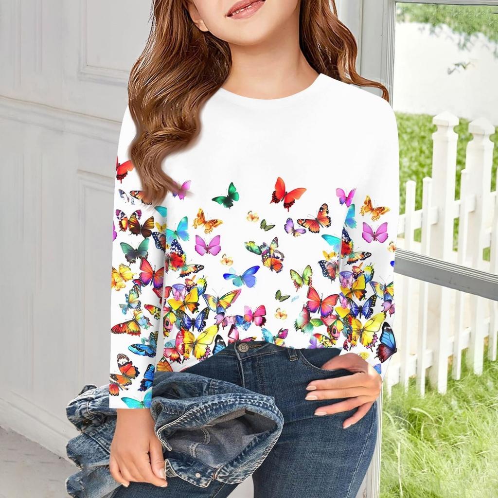 Kinder Mode Casual Rundhals Langarm Locker Print Frühling Sommer T-Shirt Leicht Basic Bequem Oberteile Kleidung