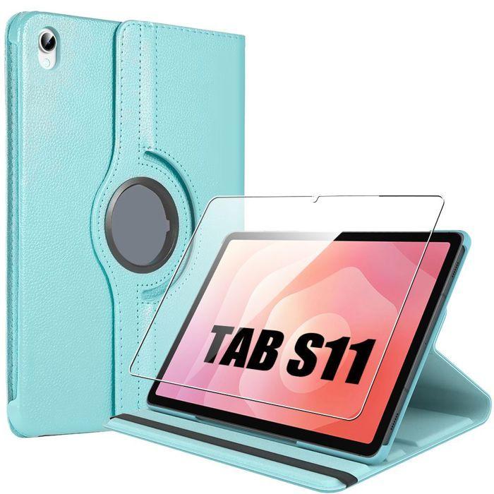 Coque + Verre Trempé pour Samsung Galaxy Tab S11, Antichoc Synthécuir avec Support Rotatif - Bleu