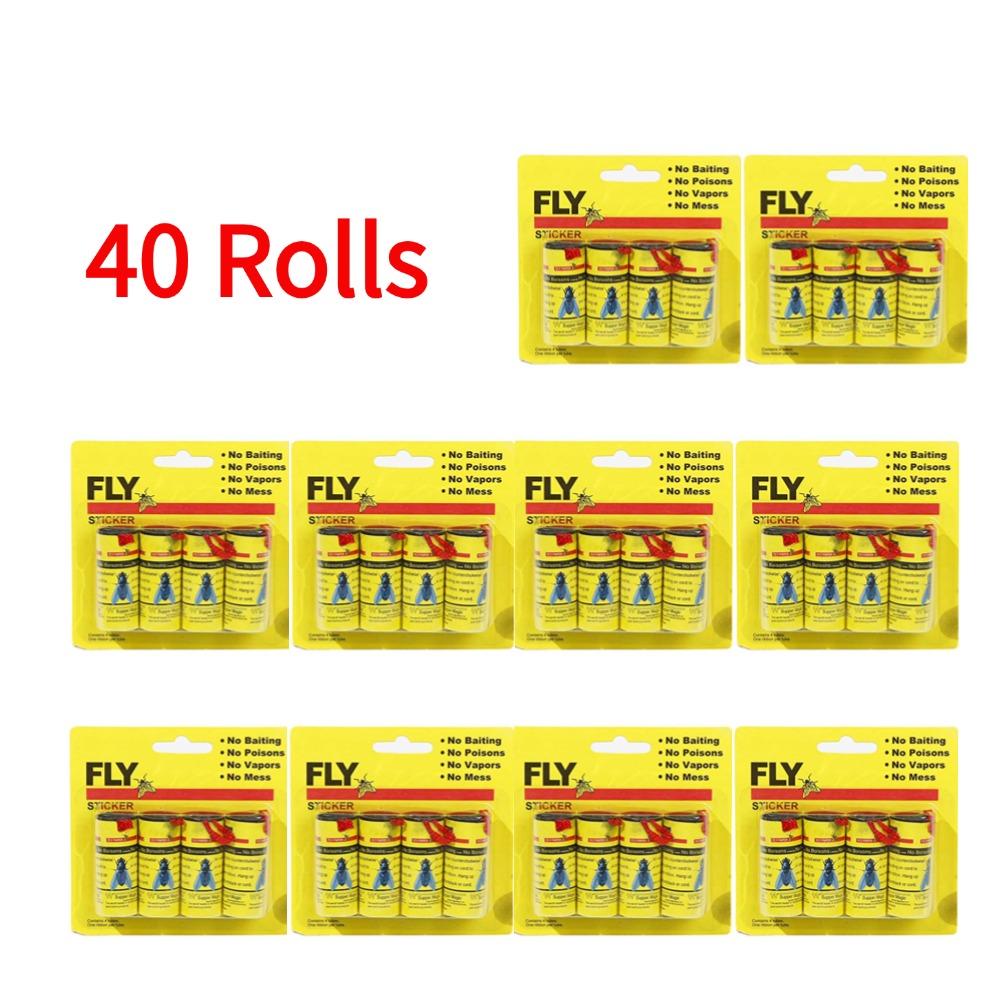 

40/80 рулонов липкая бумага от мух, сильная клейкая лента для мух, бумажные полоски, двусторонняя, для летающих насекомых, жуков, комаров, ловушка, рулонная лента
