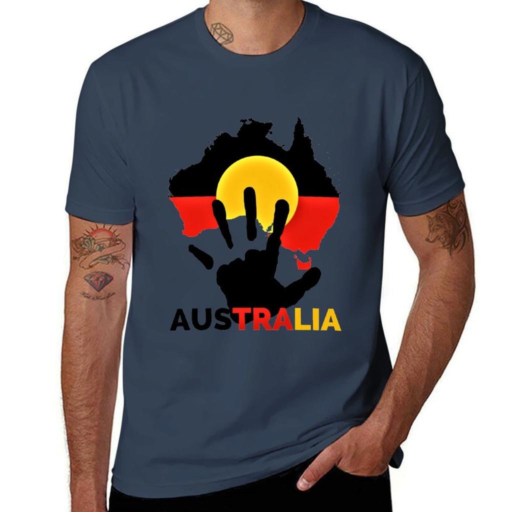T-shirt Bandiera Aborigena Australiana E Mano t shirt per Unisex Unisex t shirt cotone TShirt