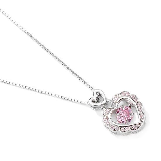 Women Necklace Pink Rhinestone Heart Pendant Adjustable Length Clavicle Necklace Valentines Day Anniversary Gift Wedding