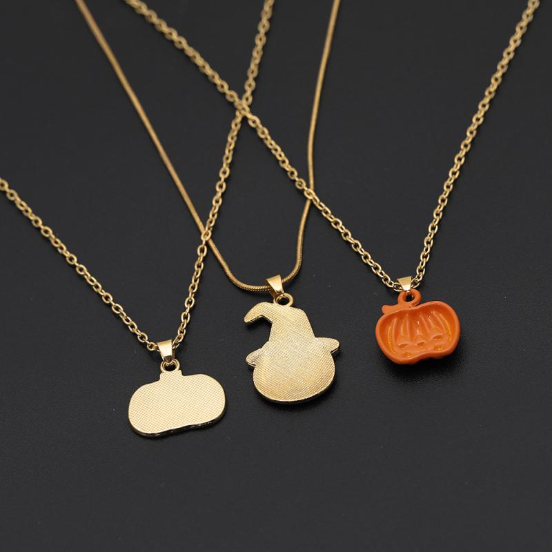 Halloween Ghost Witch Hat Pumpkin Earrings Enamel Necklace Set Drop Oil Process Cartoon Jewelry Festival Gift Accessory