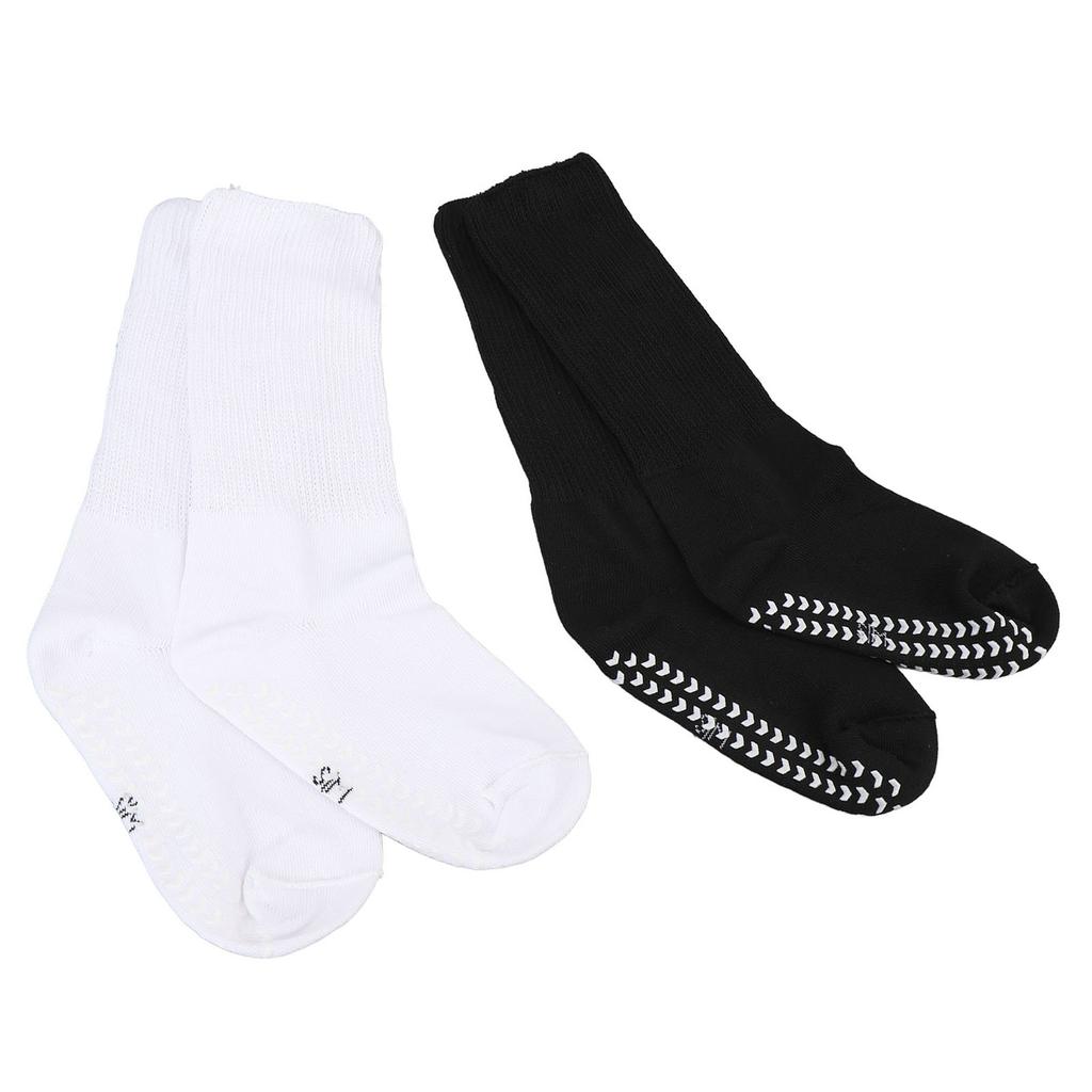 2pairs Wide Socks with Grips Elastic High Stretch Non Slip Loose Fit Socks Black White L XL
