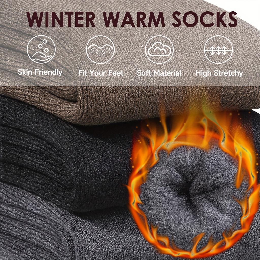 3 Pairs Thermal Socks For Men, Thick Winter Outdoors Warm Socks Mens, Soft Chunky Warm Classic Hiking Walking Boot Crew Socks,