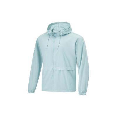 Li Ning Fitness Series UV Protection Water-Repellent Technology Breathable Loose Lightweight UPF50+ Raincoat Men Outerwear Light-Blue AFDU679-3