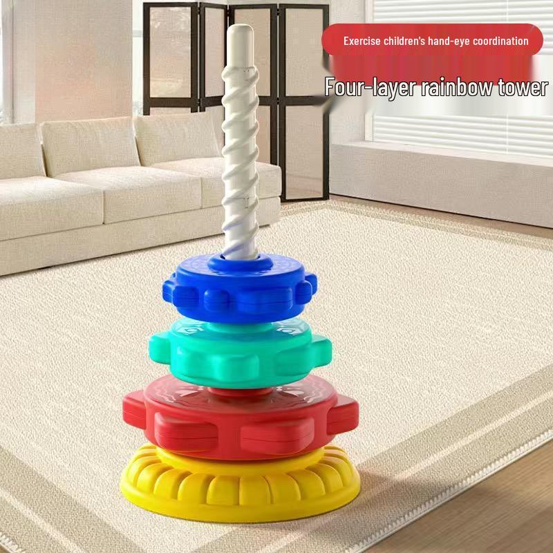 Разноцветные кольца-пирамидка для малышей - Радужная башня-вертушка Обучающая игрушка для младенцев и малышей