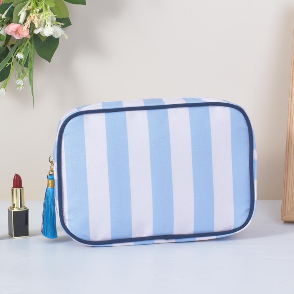 Large Striped Wash Cosmetic Bag for Women Tassel Zipper Makeup Bag Large Capacity Toiletry Storage Organizer Pouch Bags