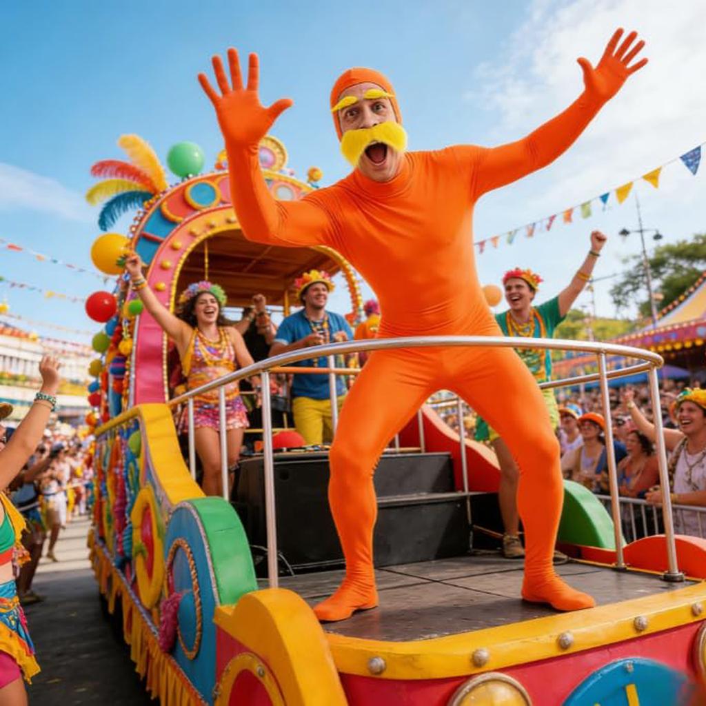 Orange Costume, Unisex Orange Full Body Suit With Fake Mustache And Eyebrow, Ideal For Party, Carnival, Halloween