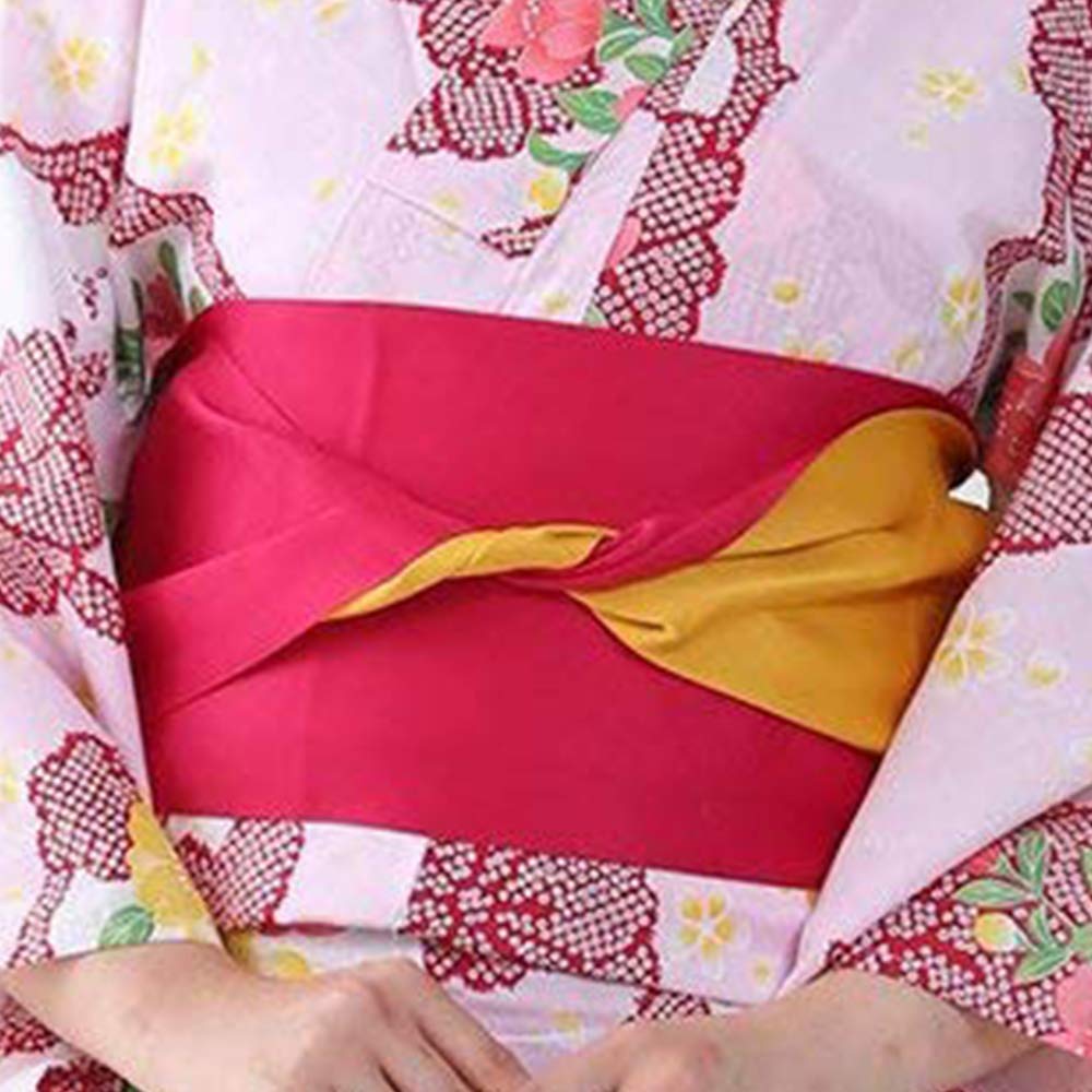 [KYOETSU] [Kyoetsu] Reversible Half-Width Obi for Yukata, Plain, Long Length, Women's (Cherry x Yellow)
