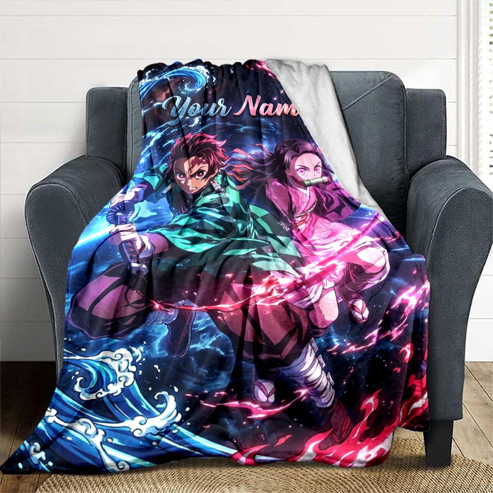Name Custom Nezuko Print Flannel Blanket High Quality Warm Comfortable Cover for All Seasons Perfect for Gifts Home Decor