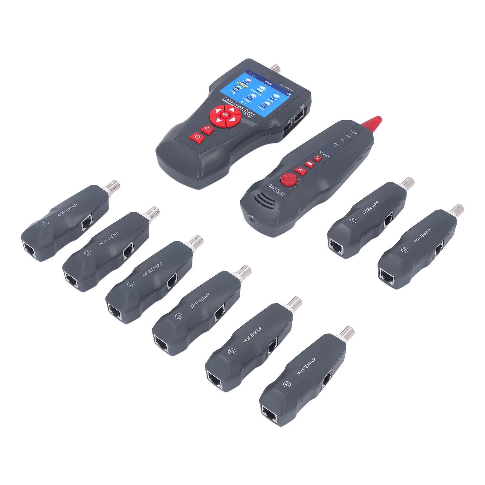 Network Wire Finder with 8 Adapters Cable Length POE Tester LCD Screen Break Point Checker
