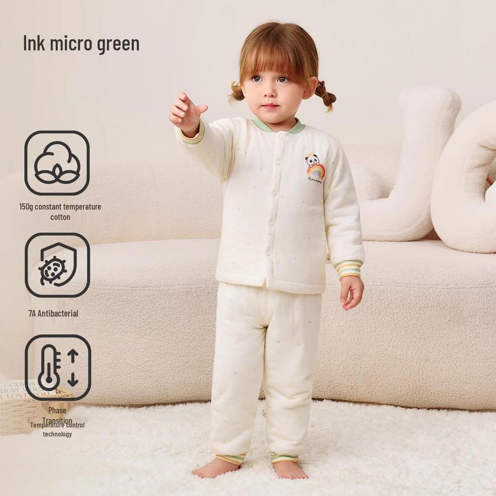 Jingqi Pikowany Bawełniany Dziecięcy Zestaw Piżamowy z Wysokim Stanem i Ochroną Brzuszka - Ciepła, Regulująca Temperaturę Odzież Domowa na Jesień i Zimę