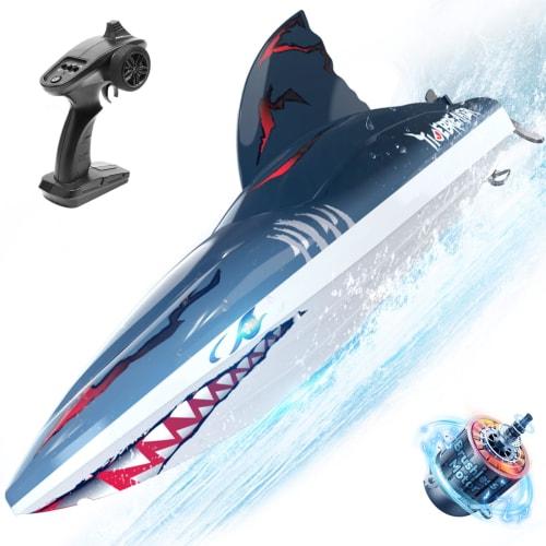 DEERC RC Boat, RC Toy for Kids and Adults, High Speed ??35km/h, Brushless Motor, Shark Design, Waterproof, Capsize Recovery, Low Voltage Alarm, 120m C