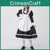 Elegant Anime Inspired Black And White Long Butler Dress For Women With Bowtie
