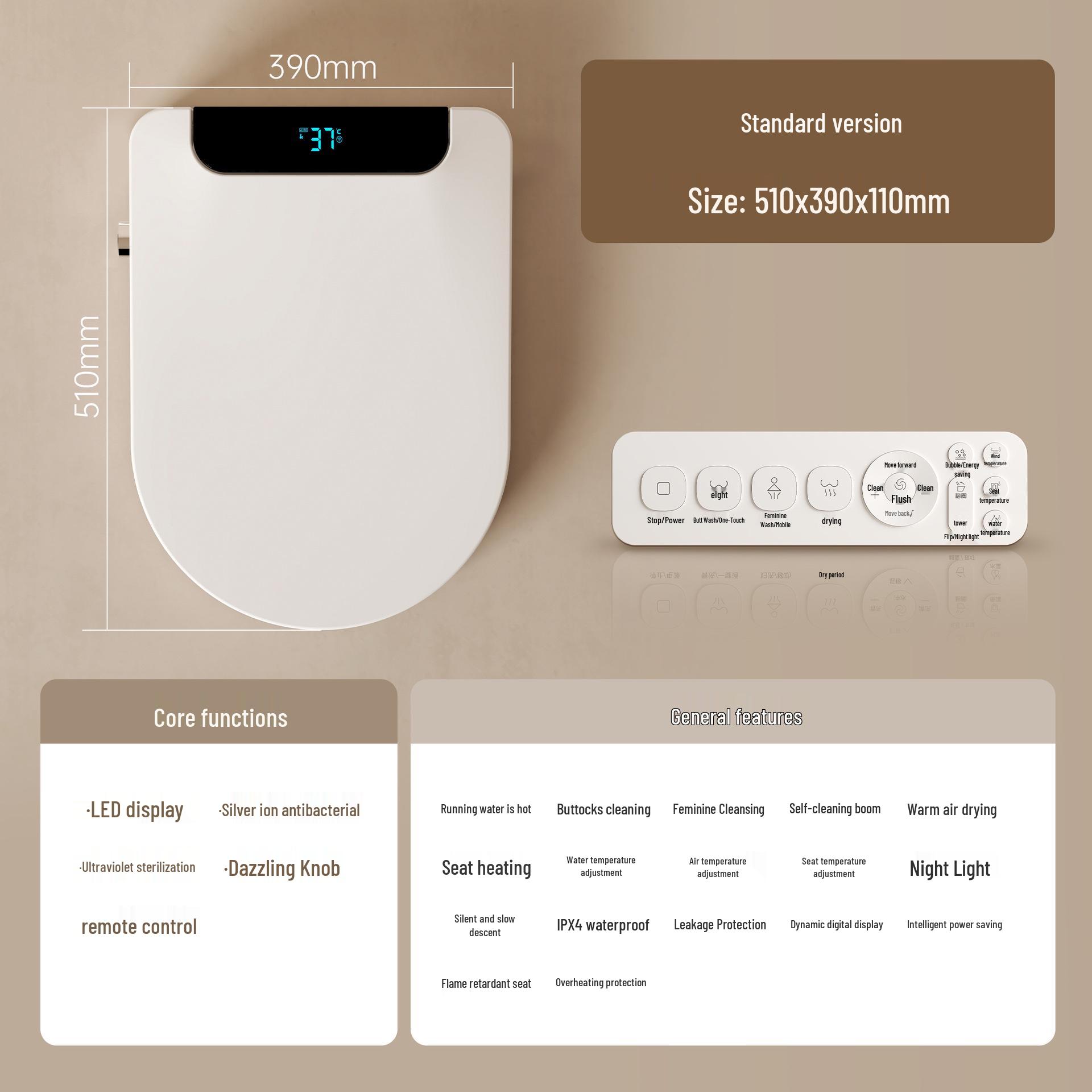 

Умная электрическая крышка для унитаза с функцией смыва, сушки, массажа и мгновенного нагрева